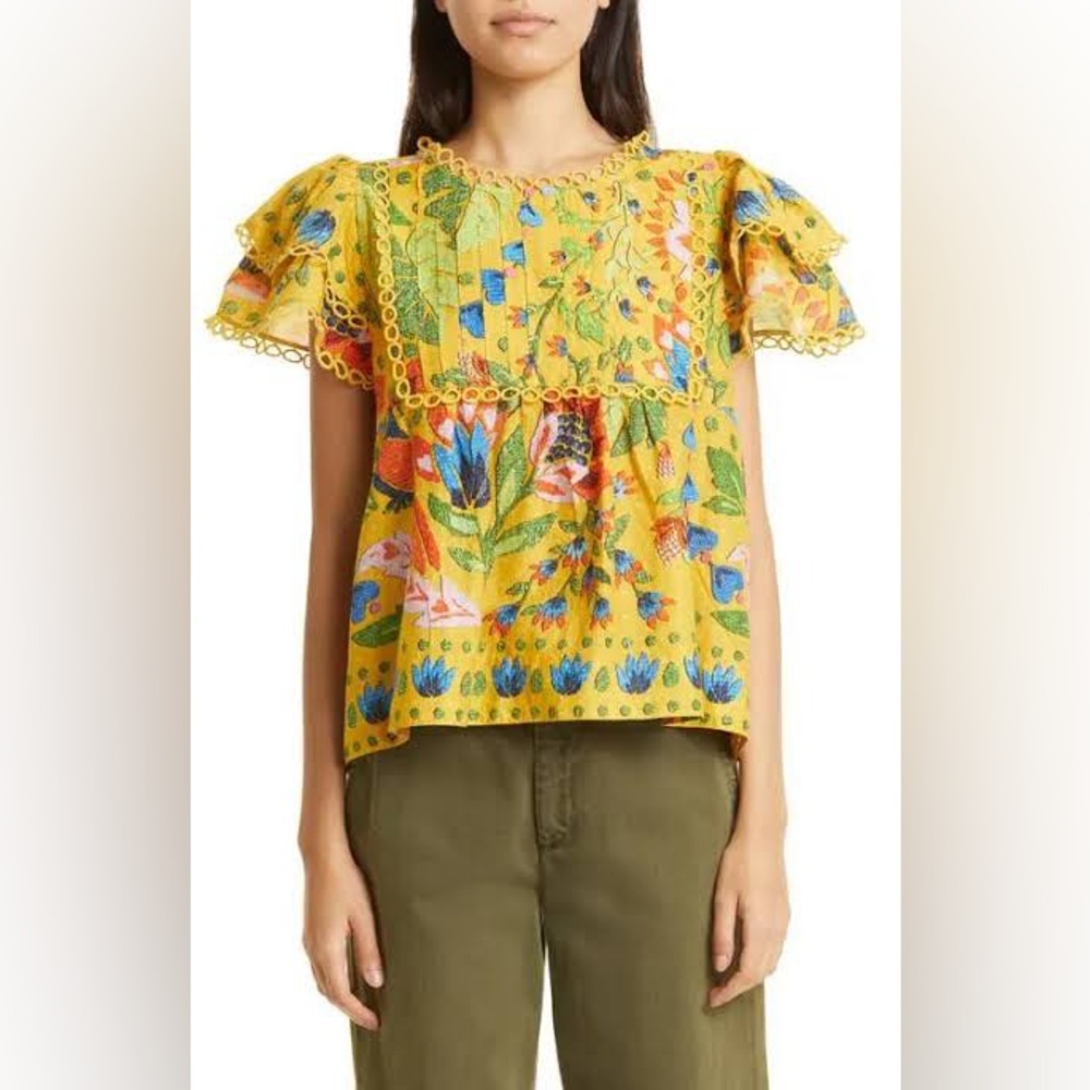 NWT Farm Rio summer garden yellow blouse
